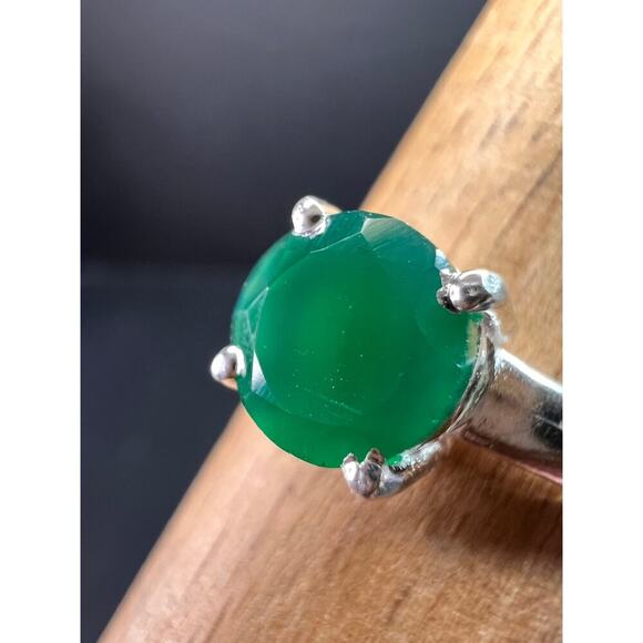 Green onyx sterling silver solitaire ring size 9 - Picture 10 of 15